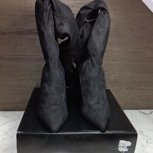 BCBGMAXAZRIA Knee Suede Black Fabric Boots Size 7 NEW